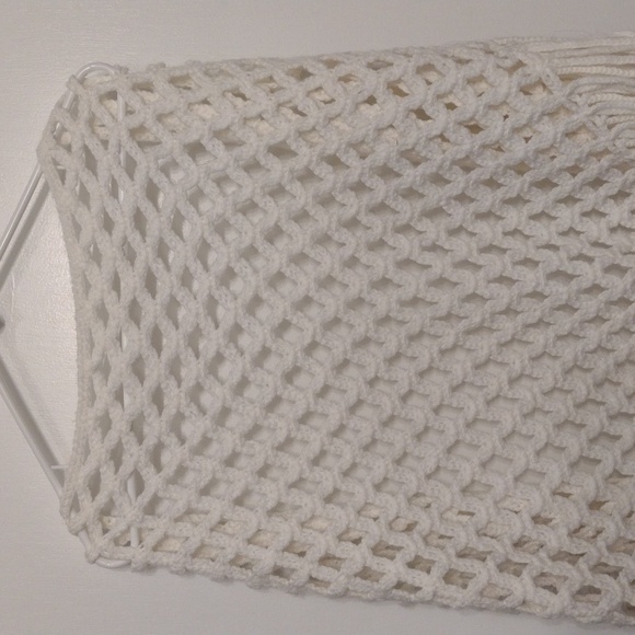 Handmade Crochet Cream Open Knit Shawl Boho Fringe Blanket Shawl - Picture 13 of 16